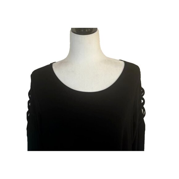 SYMPLI Tunic Blouse Top Size 10 Black Jersey Knit Criss Cross Shoulder Detail - Picture 2 of 8